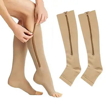 1 Чифт Превъзходни компрессионных отглеждане Приятни за тялото Практични спортни чорапи Компресия чорапи с цип Чорапогащи до коляното