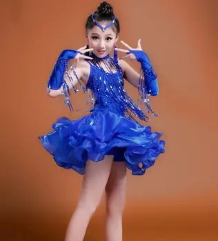 2019 г., синьо-червено професионални рокля за латино танци за момичета, Детски дрехи за балните танци, Облекла за салса, Детска Празнична облекло за сцена, костюми