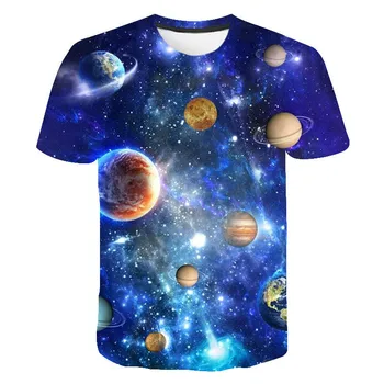 2022 Лятна Космическа Галактика Планета Вселената, тениски с 3D принтом, Мъжки, Дамски, Детски, Небесна Звезда, Кръг силует, Градинска Мода Мъжка тениска