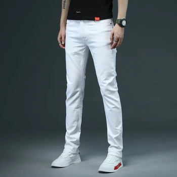 2022 Стегнати Дънки За Мъже Обикновена Бели Мъжки Дънки Участък Ежедневни Мъжки Модни Дънкови Панталони Ежедневни Панталони Йонг Boy Студентски Панталони Размер 38