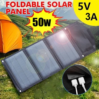 50 W соларен панел сгъваема 5 В usb е портативната слънчево зарядно устройство за телефон power bank зарядно устройство за мобилни батерията открит къмпинг туризъм Двойно USB