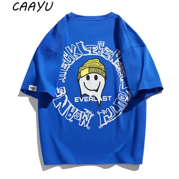 CAAYU Мъжки Летни Тениски С графичен Модел 2022, Ежедневни японски Улични Тениски в стил хип-хоп с Шарени оверсайза в стил Харадзюку, мъжки Тениски за Мъже