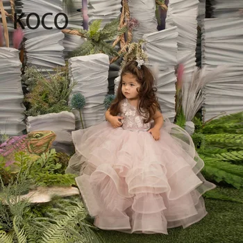 JONANY Изящни Розови Рокли Принцеса С Цветя Модел За Момичета, Бална Рокля С Аппликацией, Празнично Детско Рокля За Първо Причастие