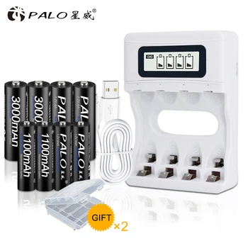 PALO AAA 1100 mah + AA 3000 mah NI-MH Акумулаторна батерия AAA 3A AA 2A ni mh nimh 1.2 Оригинални Батерии с висок капацитет