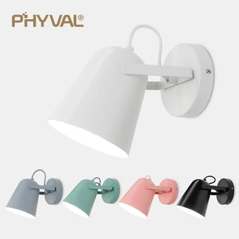 PHYVAL монтиран на стената Лампа Led Скандинавски Аплици Стенни Лампи E27 Главоболие Лампа Macaron Стенни Лампи За Прикроватной нощни Шкафчета