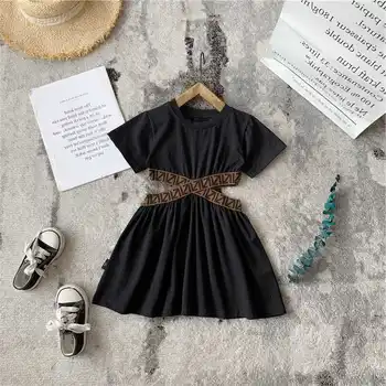 Детски дрехи за малки момичета, Елегантна рокля в готически стил, Черен сарафан-пакетче с Къс ръкав, официални рокли с отворен гръб, 2, 3, 4, 5, 6, 7, 8 години