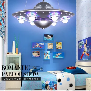 Детски Тавана Лампа Креативен Дизайн Карикатура Извънземно НЛО, Летяща Чиния Украса Полилей за Момче Детска Стая, Спалня