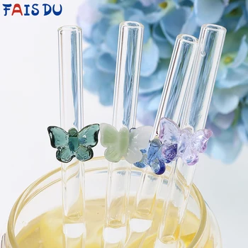 Комплект Стъклени Соломинок FAIS DU Butterfly Многократна употреба Прозрачни Сламки за Коктейли, Шейкове Пиене Екологично Чисти Бар Инструменти, Посуда за Напитки