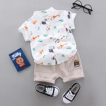 Летни дрехи за малки момчета, детска лятна Мека Риза + Шорти, Детски костюм за деца на 1, 2, 3, 4 години, бебешки дрехи с домашен любимец принтом