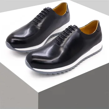 Луксозен мъжки обувки от естествена кожа, гладка ръчно изработени обувки дантела, Модни и ежедневни Кожени обувки, мъжки обувки за банкет