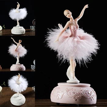 Музикалното Ковчег Балерини Танцуват Момиче Лебедово Езеро Въртележка с Перо за Подарък за Рожден Ден