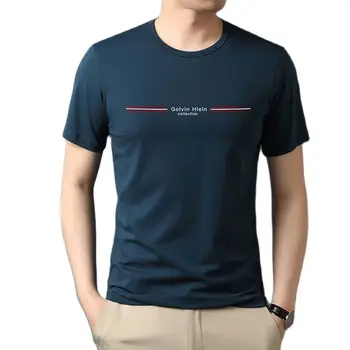 Нов 95% Памук, 5% Ликра Марка Печат Прости Върховете Лятна Тениска За Мъже 2022 През Цялата Деколте Къс Ръкав Ежедневни Модерно Мъжко Облекло