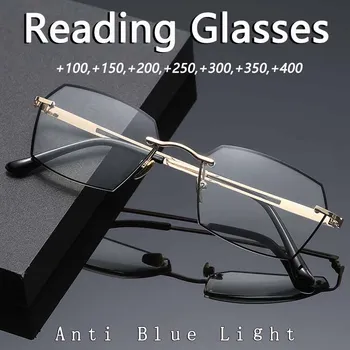 Очила за четене с анти-синя светлина, Нова Метална дограма, Мъжки слънчеви очила за далекогледство в бизнес стил с висока разделителна способност, от 0 до + 4,0