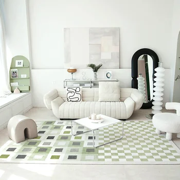 Ретро зелен килим за хол, домашно марокански килим в шахматна дъска модел, холна масичка, килим, нощни подложки за спалня, гардероб, декоративен мат
