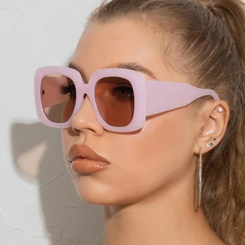 Розови Големи Квадратни Слънчеви Очила За Мъже И Жени, Летни Пътни Слънчеви Очила С Големи Рамки, Луксозни Маркови Слънчеви Очила, Модерен UV400, Vintage слънчеви Очила