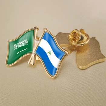 Саудитска Арабия и Никарагуа Кръстосани Двойни Знамена Приятелство Игли за Ревери Брошки Икони
