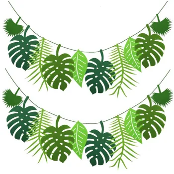 Тропически Палмови Листа Гирлянди И Пластмасови Изкуствени Растения Банер Хавайски Luau Вечерни Украса На Сафари В Джунглата Тематични Декор