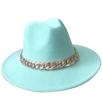Фетровая шапка нова златна акрилна средна верига зимни унисекс фетровая шапка отпред светло зелена зимна шапка 2021 шапка за мъже